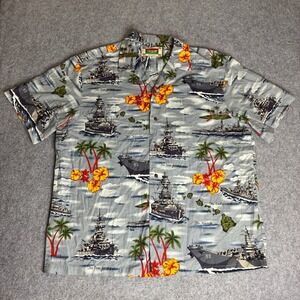 Banana Jack Honolulu Mens XL Battleship Navy Hawaiian Shirt Blue Short Sleeve